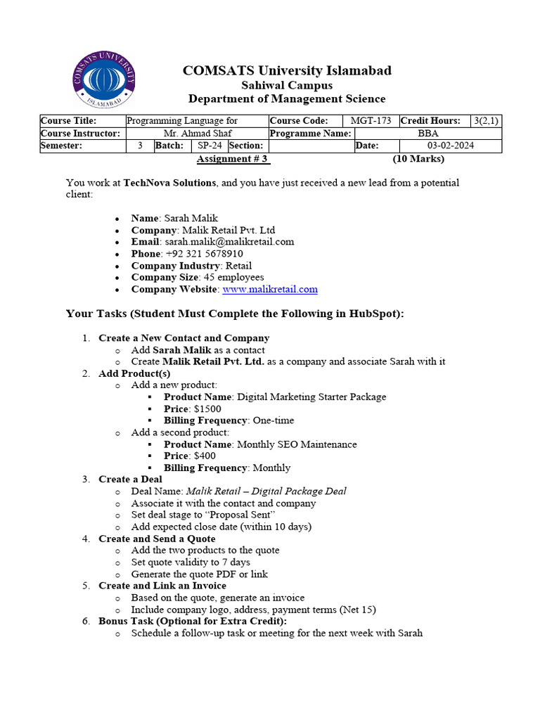 SP25 BBA Assignment 3 | PDF