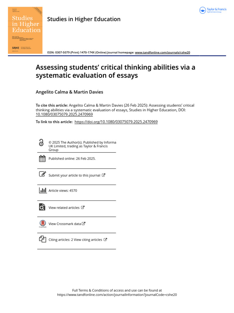 Evaluating Critical Thinking in Essays | PDF | Critical Thinking | Thought