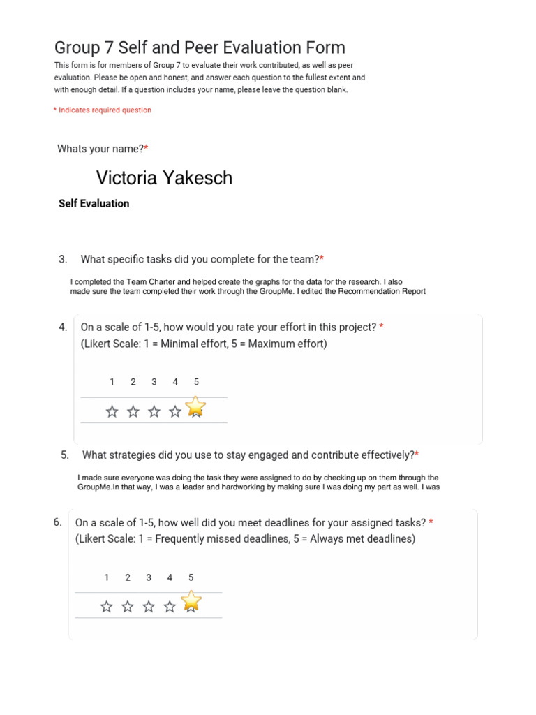 NEW Group 7 Self and Peer Evaluation Form | PDF