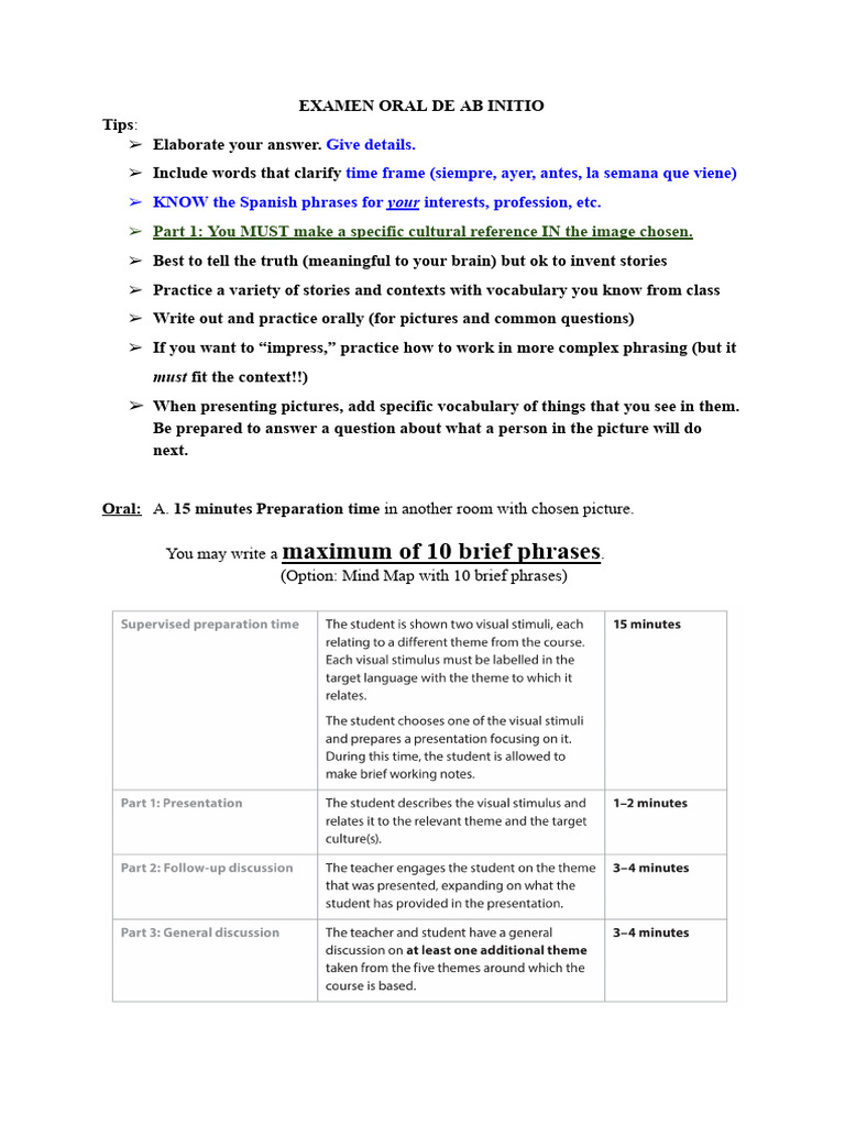 Guía para el Examen Oral AB Initio | PDF | Cumpleaños