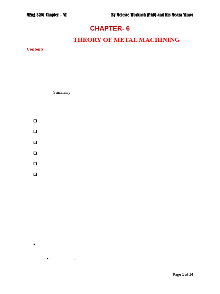 + Meng 3201 Chapter - 6 Theory of Metal Machining | PDF | Machining ...