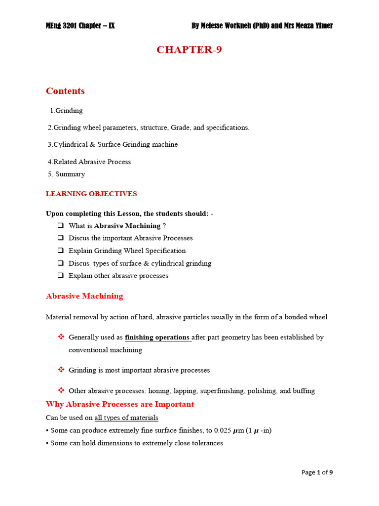 Grinding and Abrasive Processes Overview | PDF | Grinding (Abrasive ...