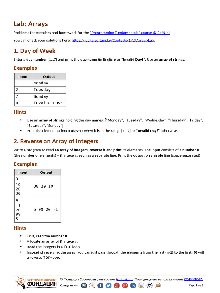 Arrays Lab Exercises for Beginners | PDF | Sequence | String (Computer ...