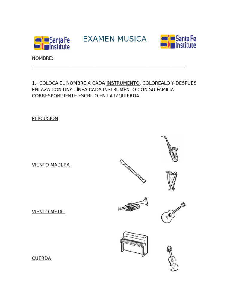 Examen de Instrumentos Musicales | PDF