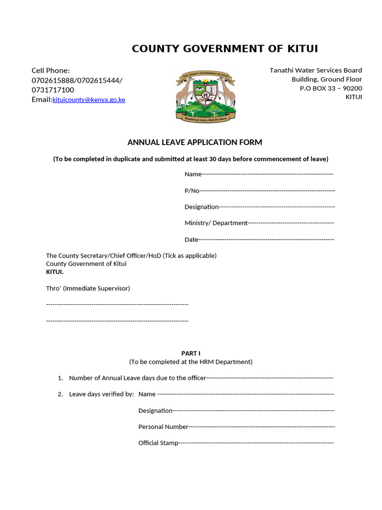 Kitui County Leave Application Forms | PDF