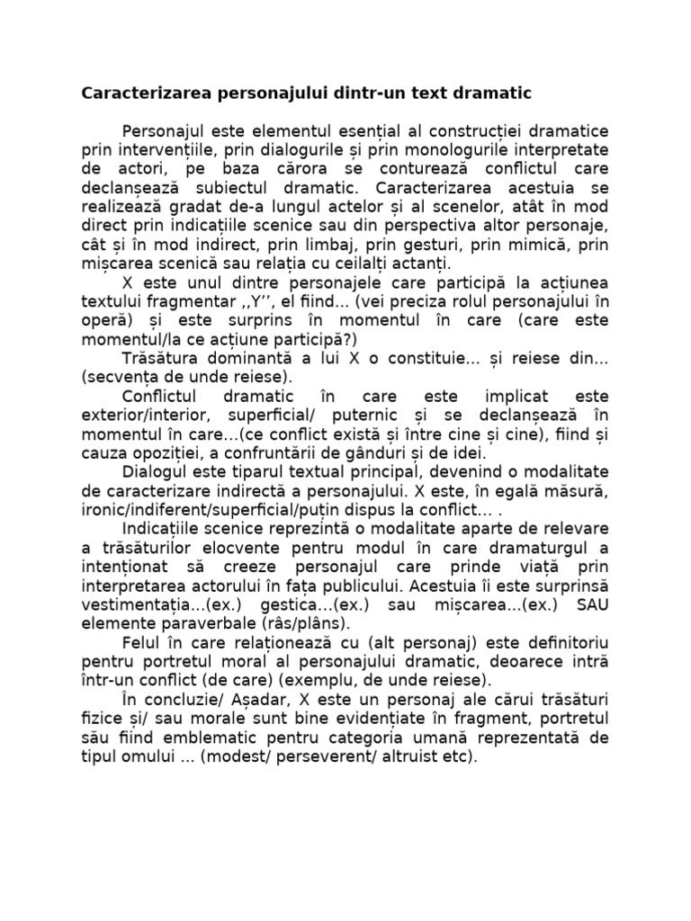 Caracterizare Personaj-Text Dramatic | PDF