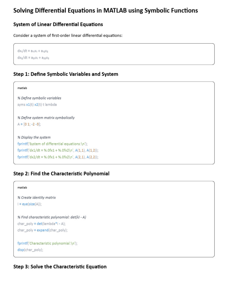 MATLAB Differential Equations Guide | PDF | Eigenvalues And ...