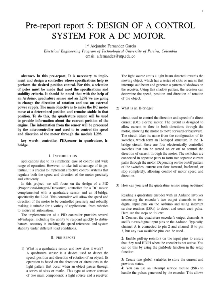 DC Motor Control System Design Report | PDF | Control Theory ...