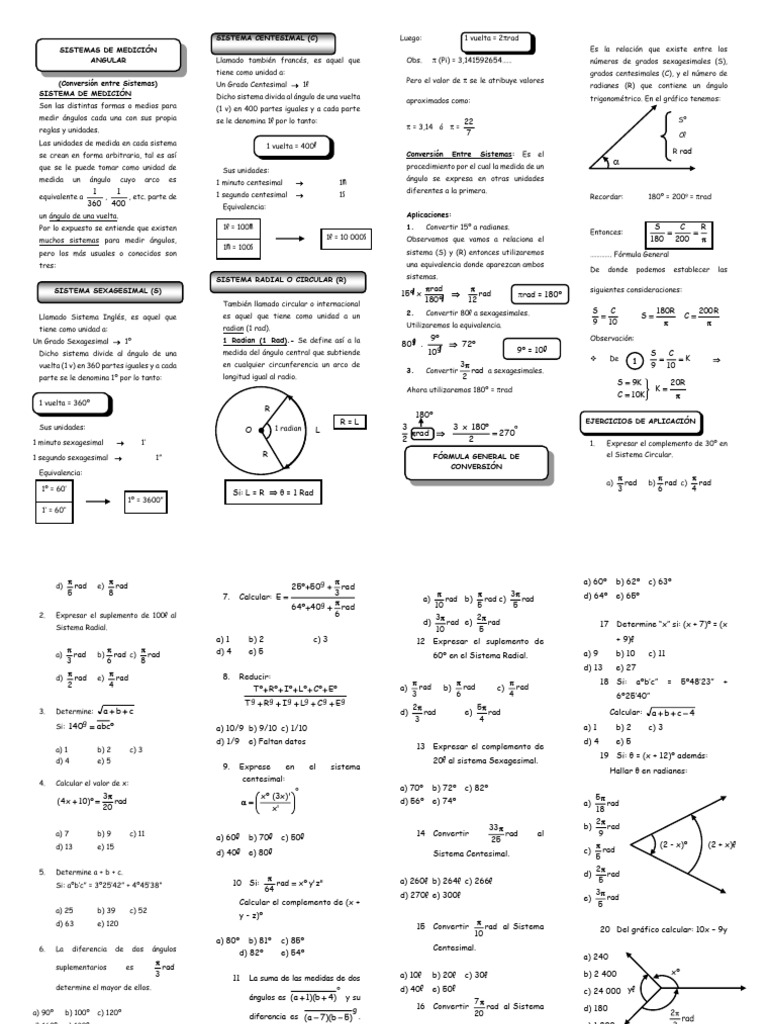 Conversión entre Sistemas de Medición Angular | PDF | Geometría ...