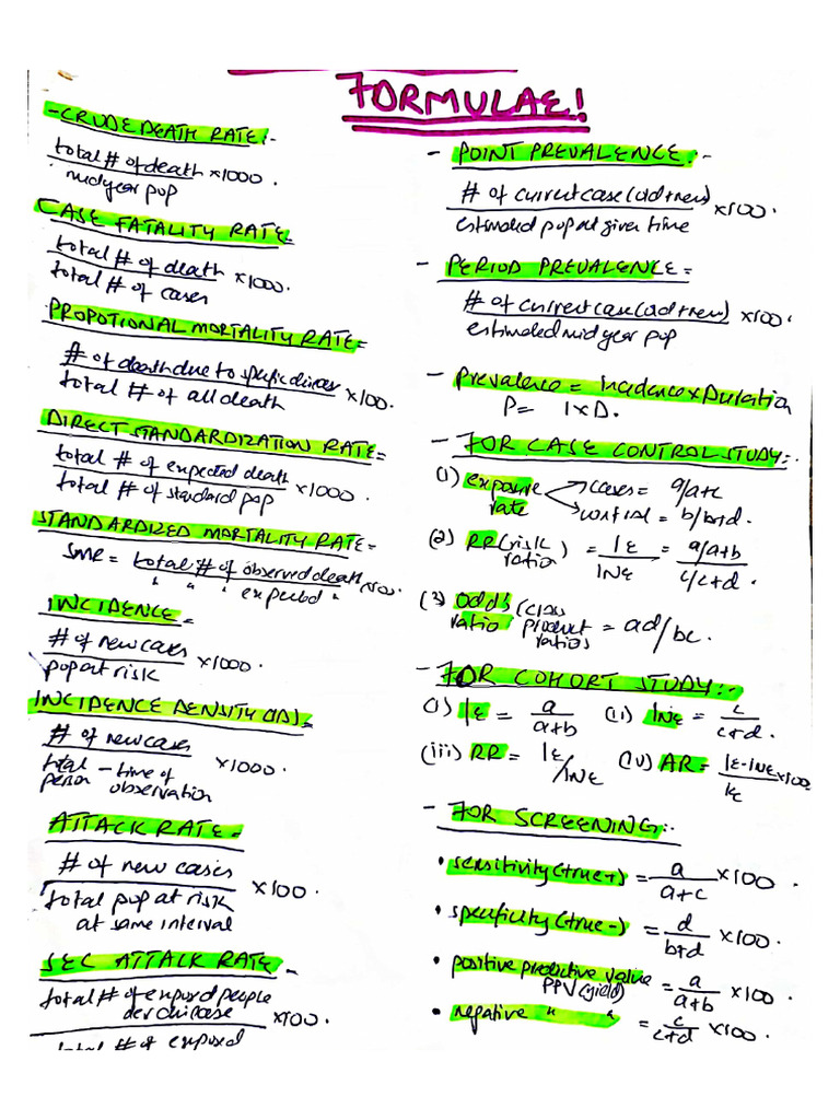 Epidemiology Formulas | PDF