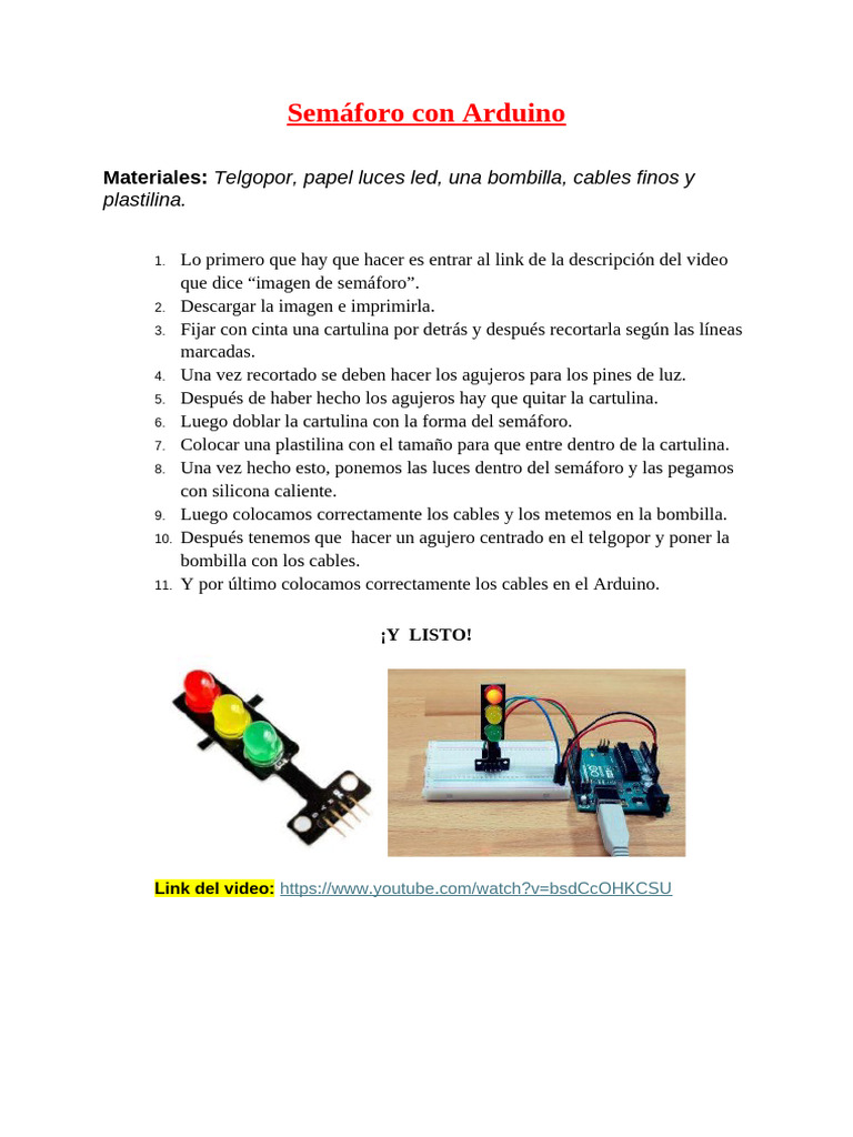 Semáforo DIY con Arduino y LED | PDF