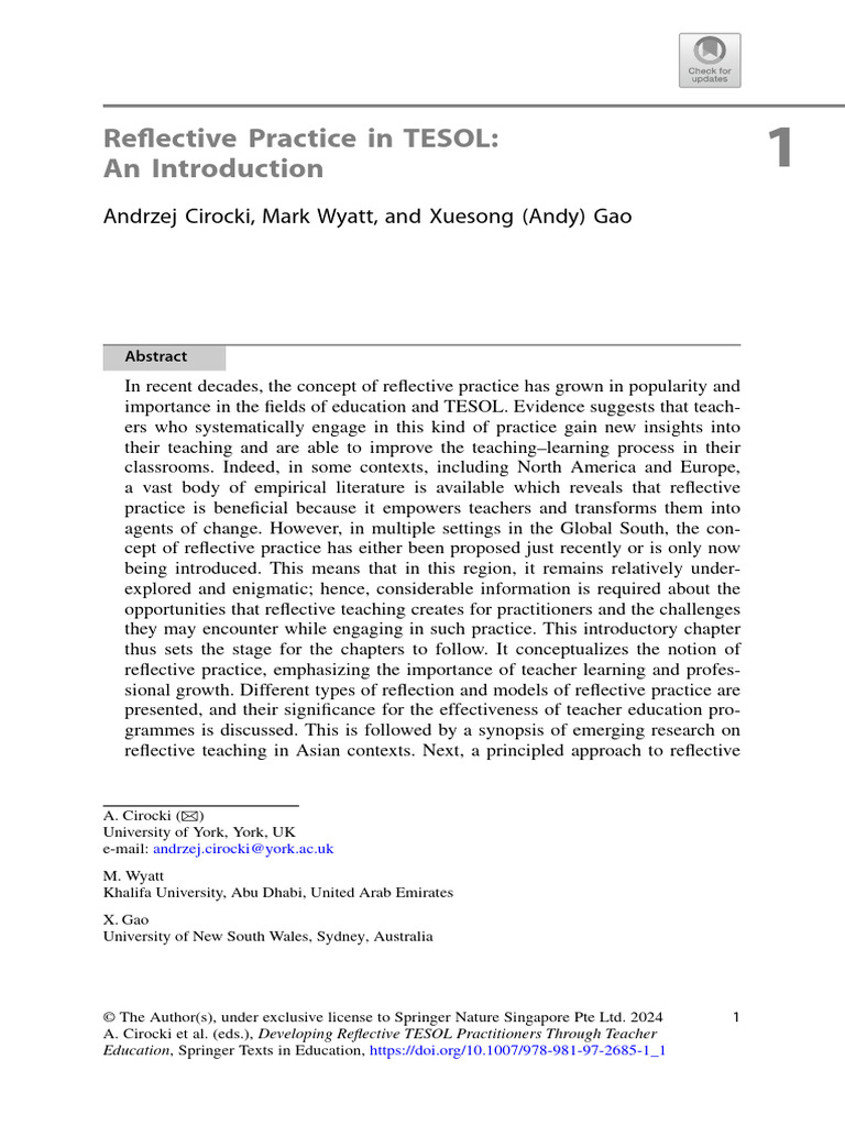 Reflective Practice in TESOL An Introduction | PDF | Reflective ...