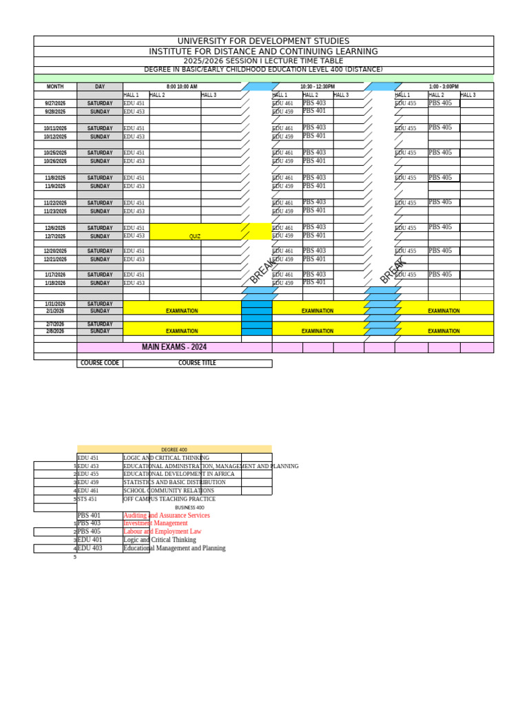 Lecture Timetable For Education 2025-2026 Acad. Year | PDF | Cognition ...