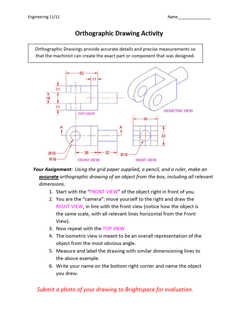 Orthographic Drawing Assignment Guide | PDF