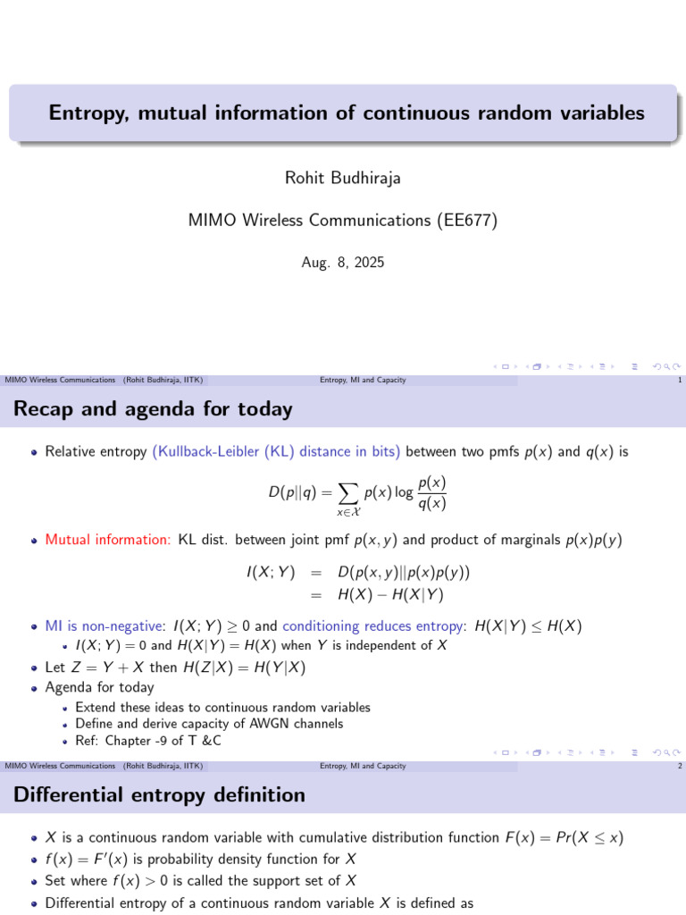 Lec3 Diff Ent Awgn Cap Print | PDF | Probability Density Function ...