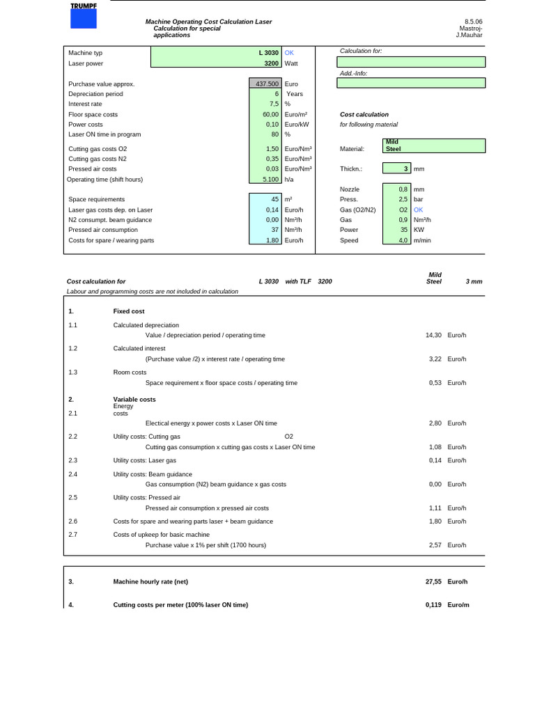 Laser Machine Cost Calculation Guide | PDF | Laser