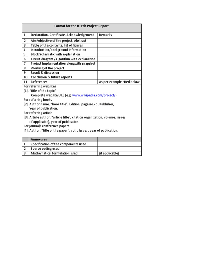 BTech Project Report Format Guide | PDF