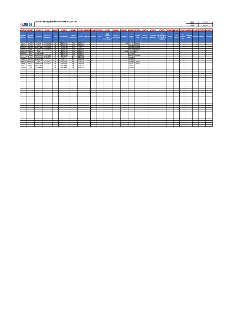 Formato Requerimiento EMO e Inducción | PDF