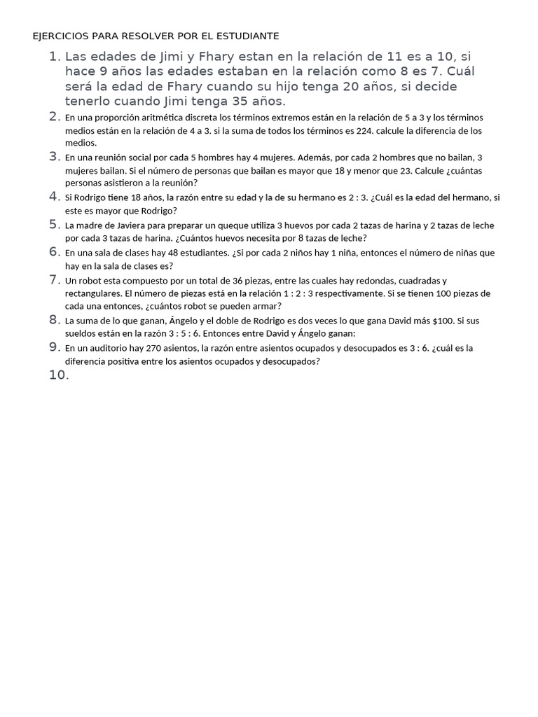 Ejercicios para Resolver Por El Estudiante | PDF