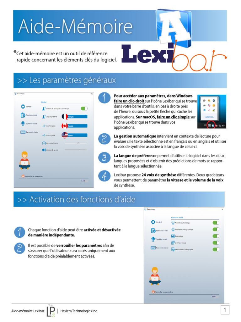 Aide-mémoire Lexibar : Guide Utilisateur | PDF | Synthèse vocale ...