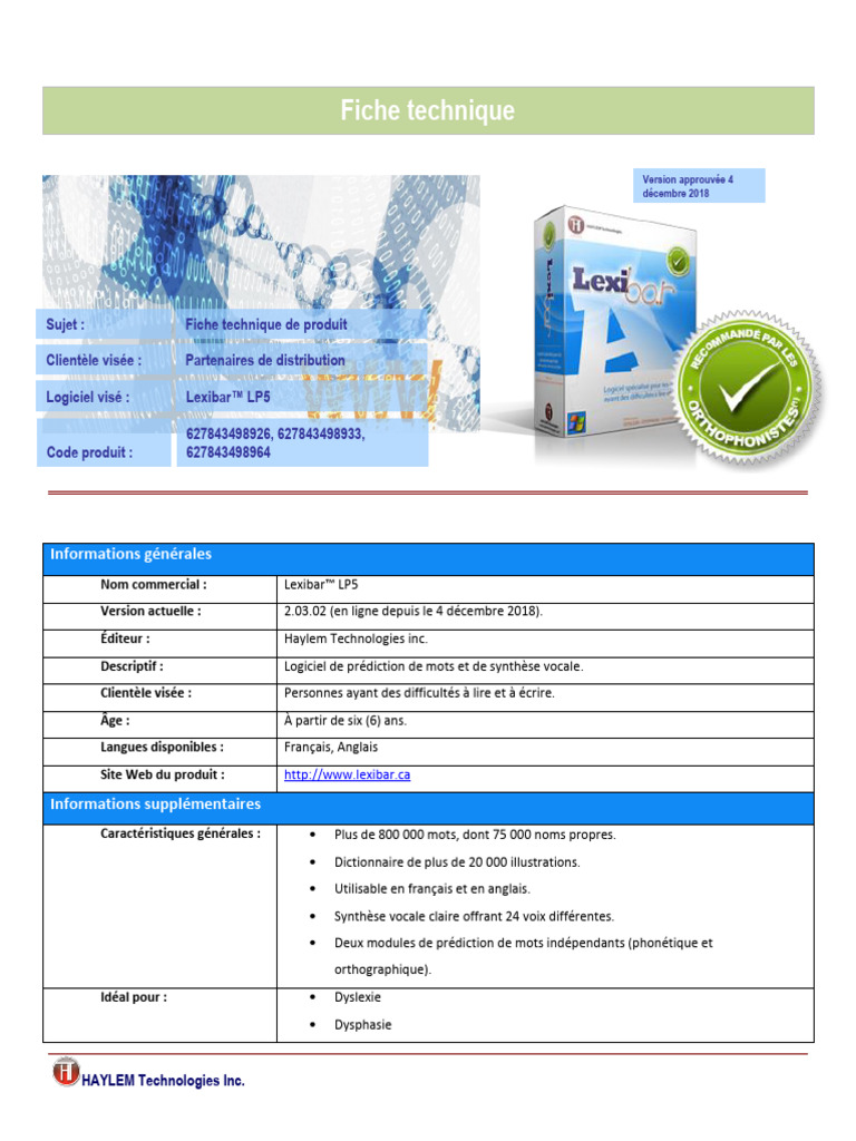 Lexibar™ LP5 : Logiciel d'aide à l'écriture | PDF | Microsoft ...