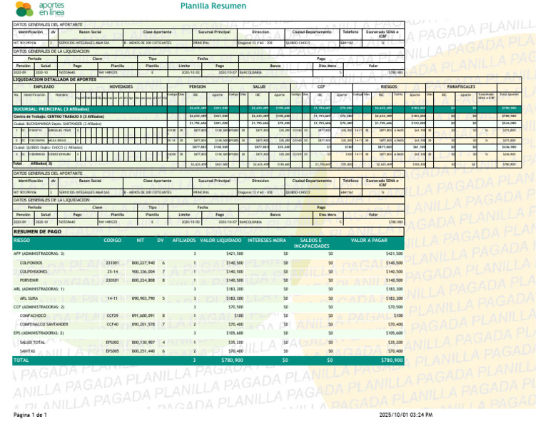 Planilla Resumen Septiembre | PDF | Servicios financieros