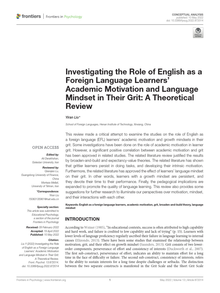 EFL Learners' Motivation and Grit Analysis | PDF | Grit (Personality ...
