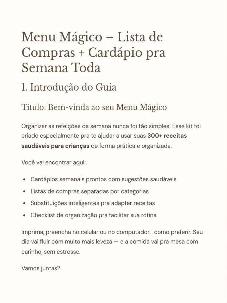 Menu Mágico: Cardápios e Compras Semanais | PDF | Alimentos | Lacticínios