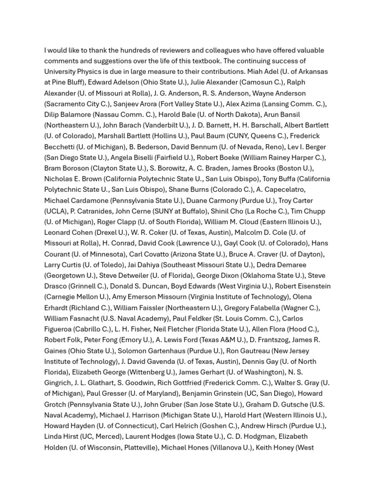 Acknowledgments for University Physics | PDF | Diffraction | Force