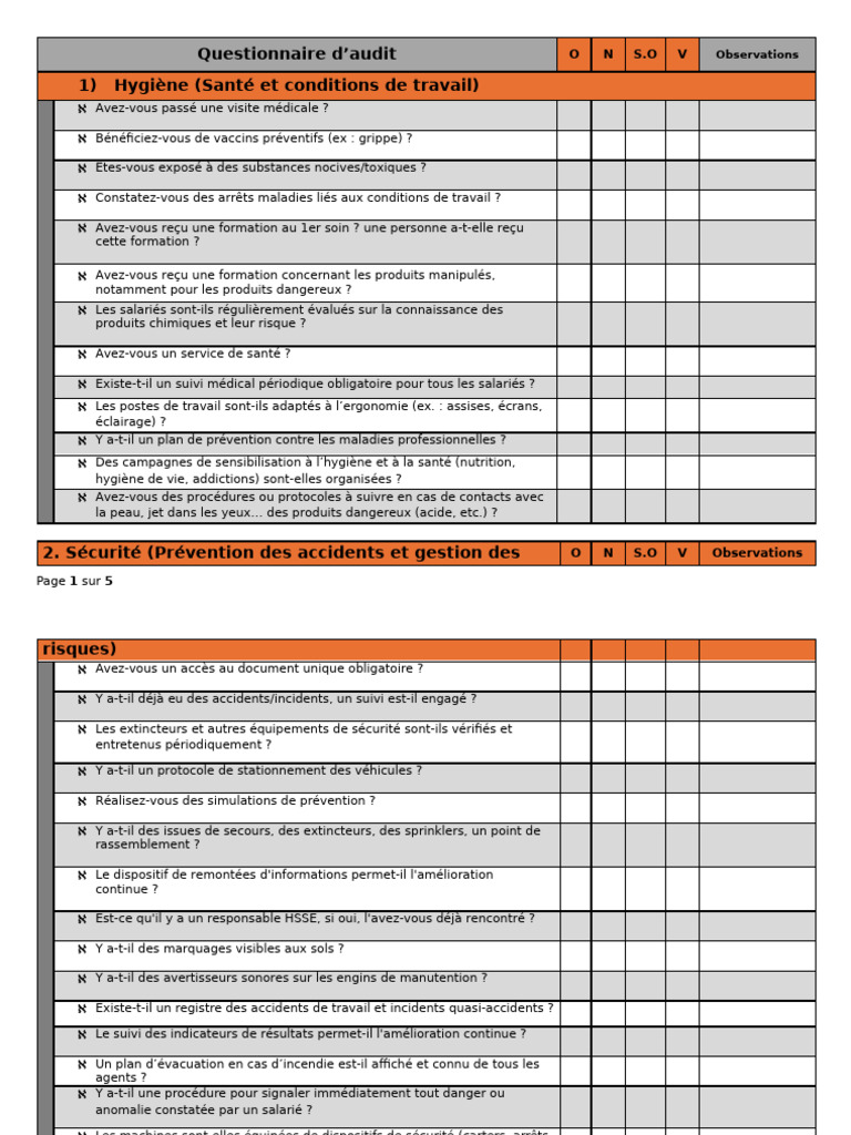 Questionnaire d'Audit ISO 45001 | PDF | Sécurité