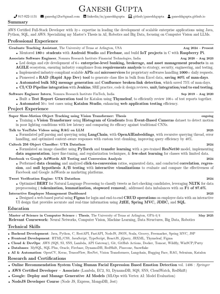 Ganesh Computer Vision CV | PDF | Computer Vision | Information Technology