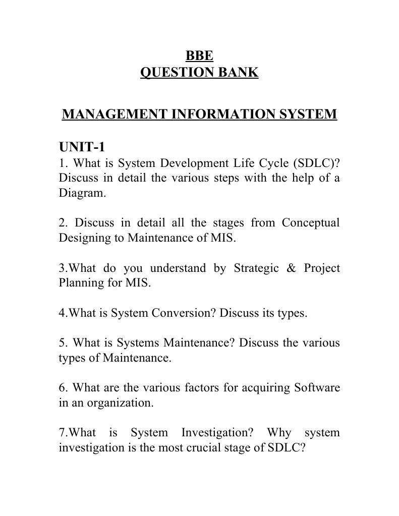 MIS Question Bank for System Development | PDF | Management Information ...