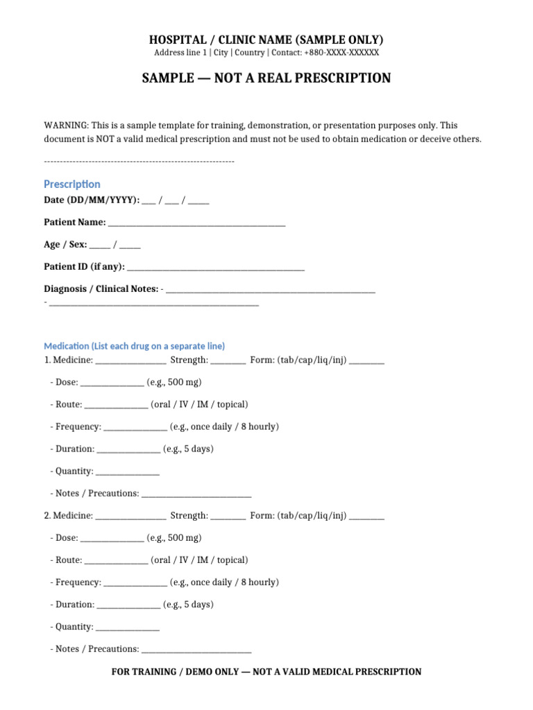 Sample Prescription Template | PDF | Medical Prescription | Dose ...