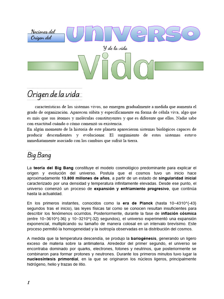 Origen de la Vida y el Big Bang | PDF | Big Bang | Universo