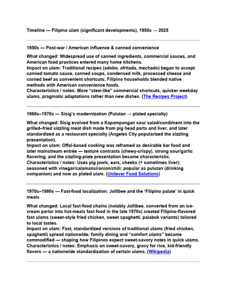 Evolution of Filipino Ulam (1950-2025) | PDF | Asian Cuisine | Food And ...