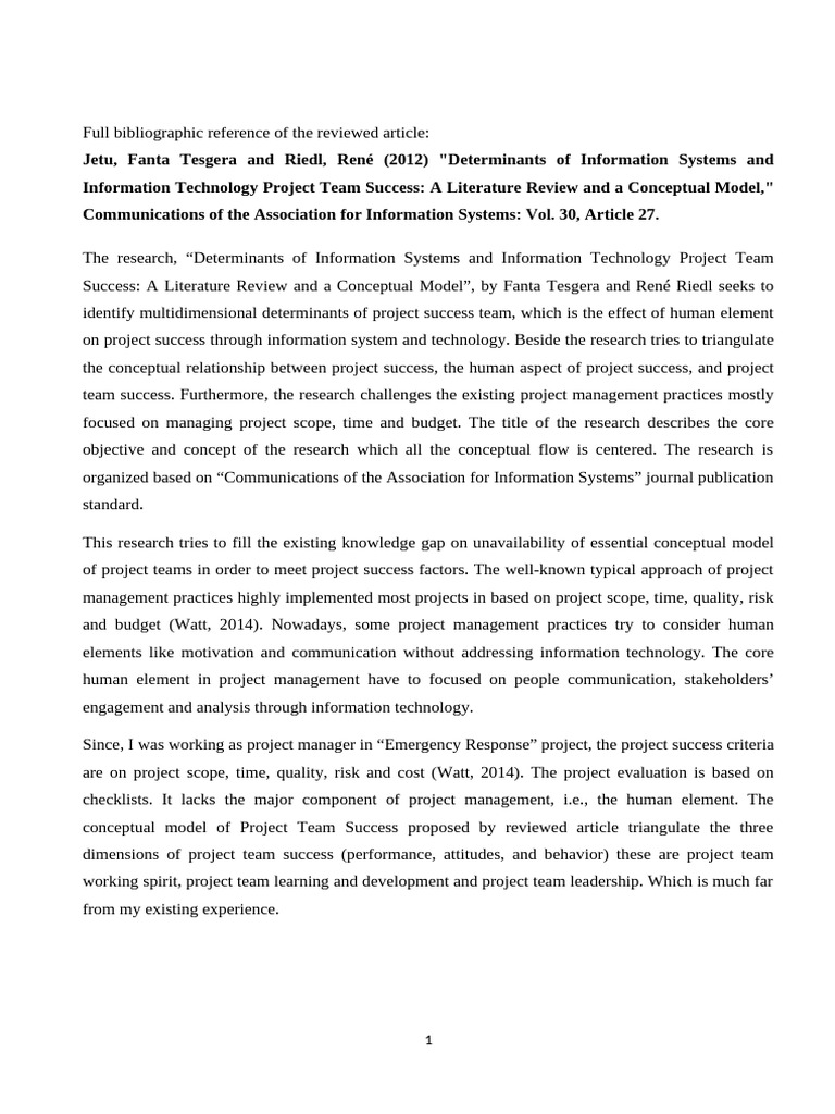 Project Team Success in IT Management | PDF | Project Management ...