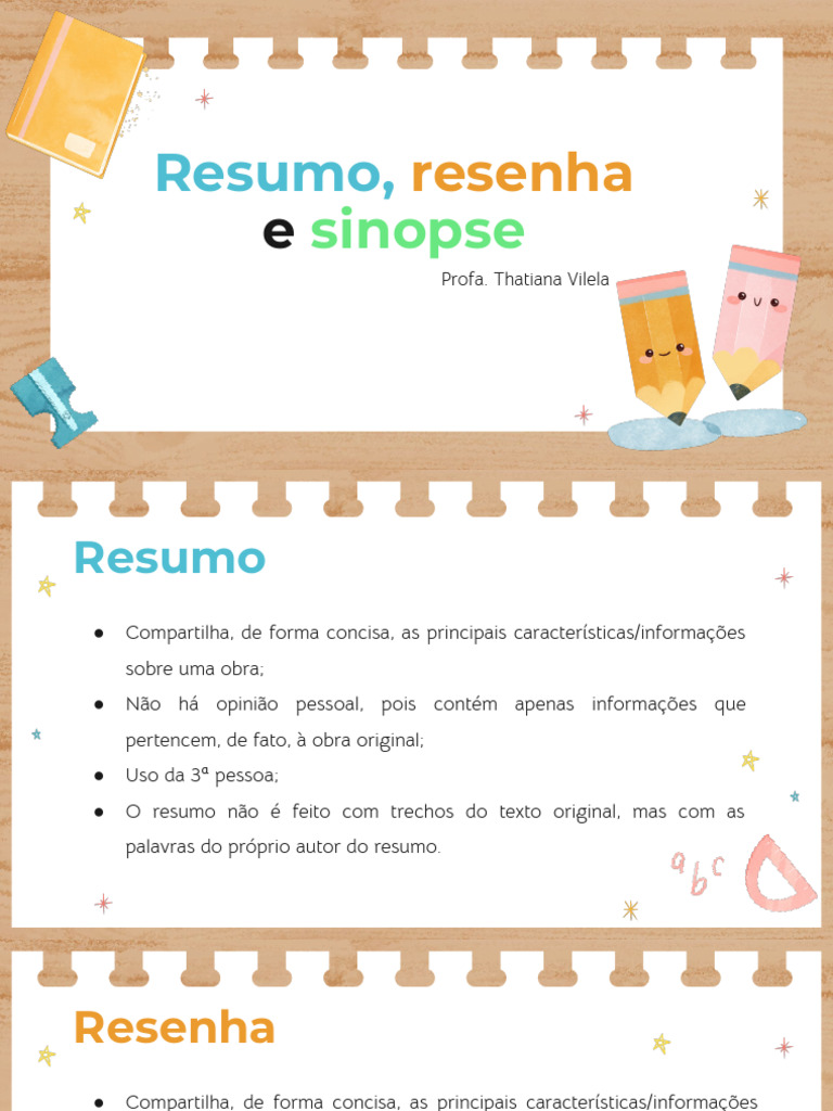 Diferenças entre Resumo, Resenha e Sinopse | PDF