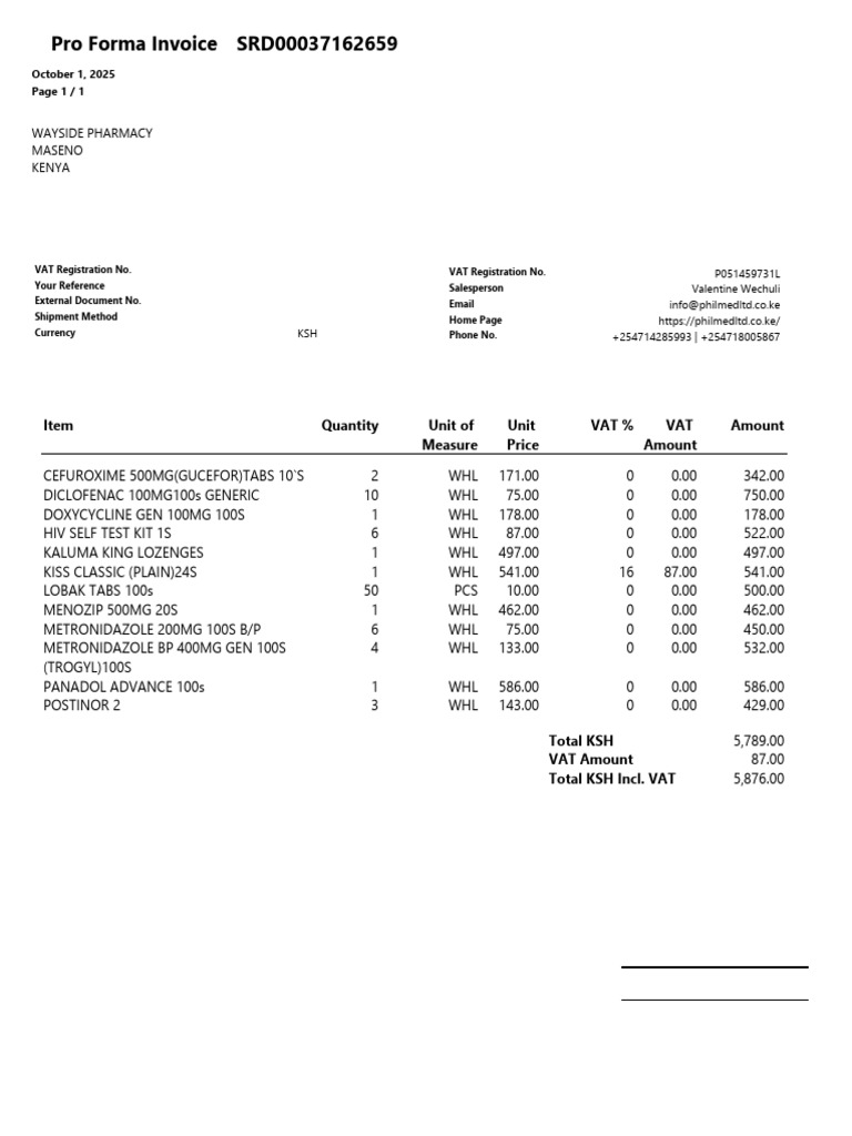 Pro Forma Invoice for Pharmaceuticals | PDF