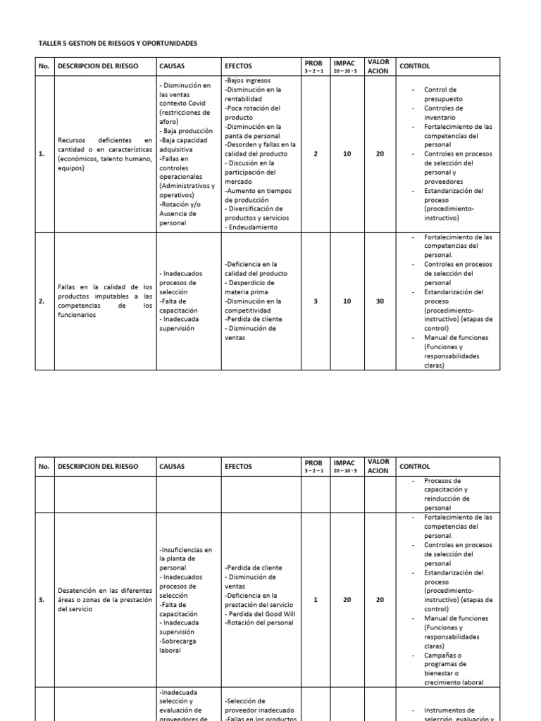 Taller de Gestión de Riesgos y Oportunidades | PDF | Business | Economias