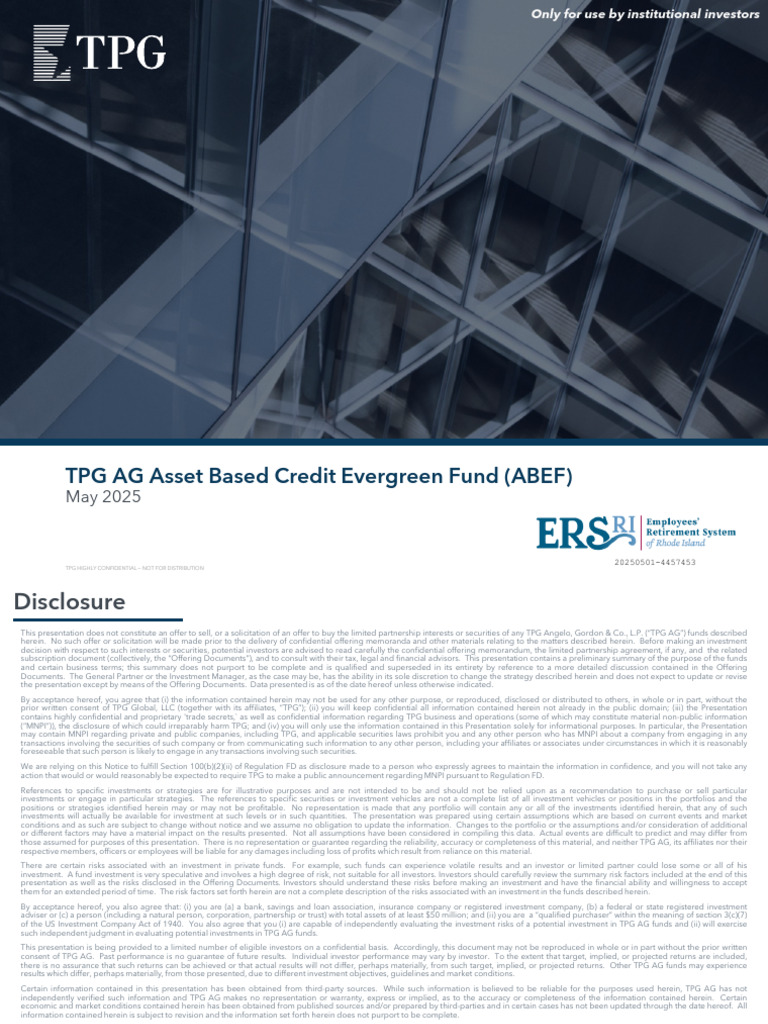 TPG AG Asset Based Credit Fund Overview | PDF | Securitization | Investing