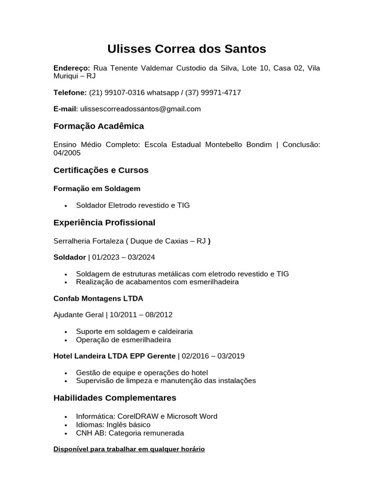 Currículo de Ulisses Correa dos Santos | PDF