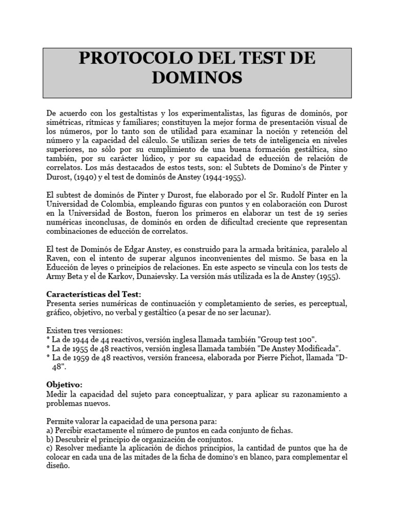 Protocolo del Test de Dominós: Evaluación Cognitiva | PDF