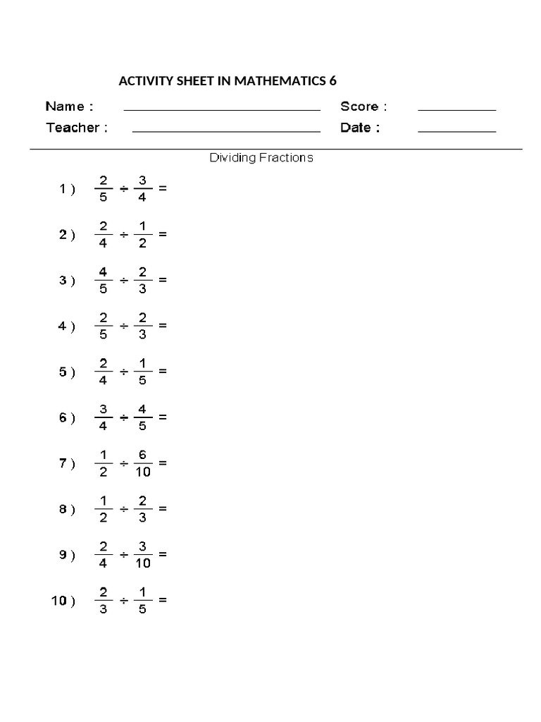 Activity Sheet in Mathematics 6. | PDF
