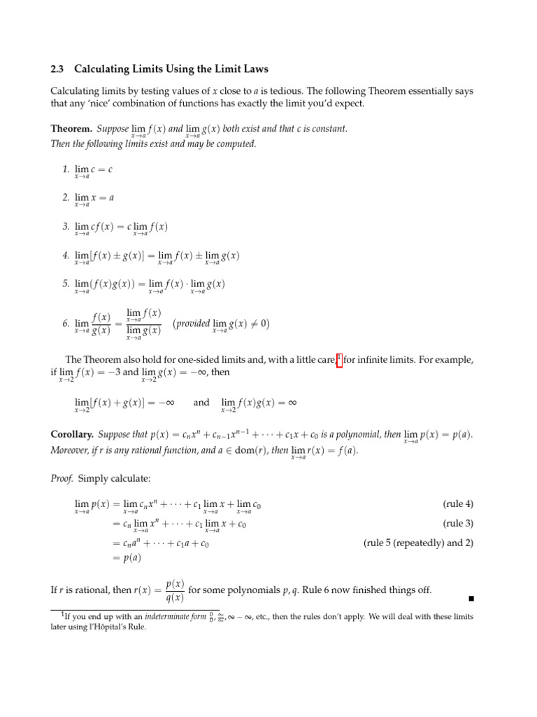 Limit Laws and Calculations Explained | PDF | Mathematical Concepts ...