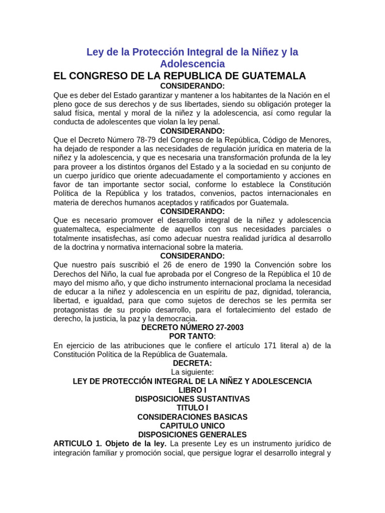 Ley de Protección Integral de La Niñez y Adolescencia | PDF | Abuso ...