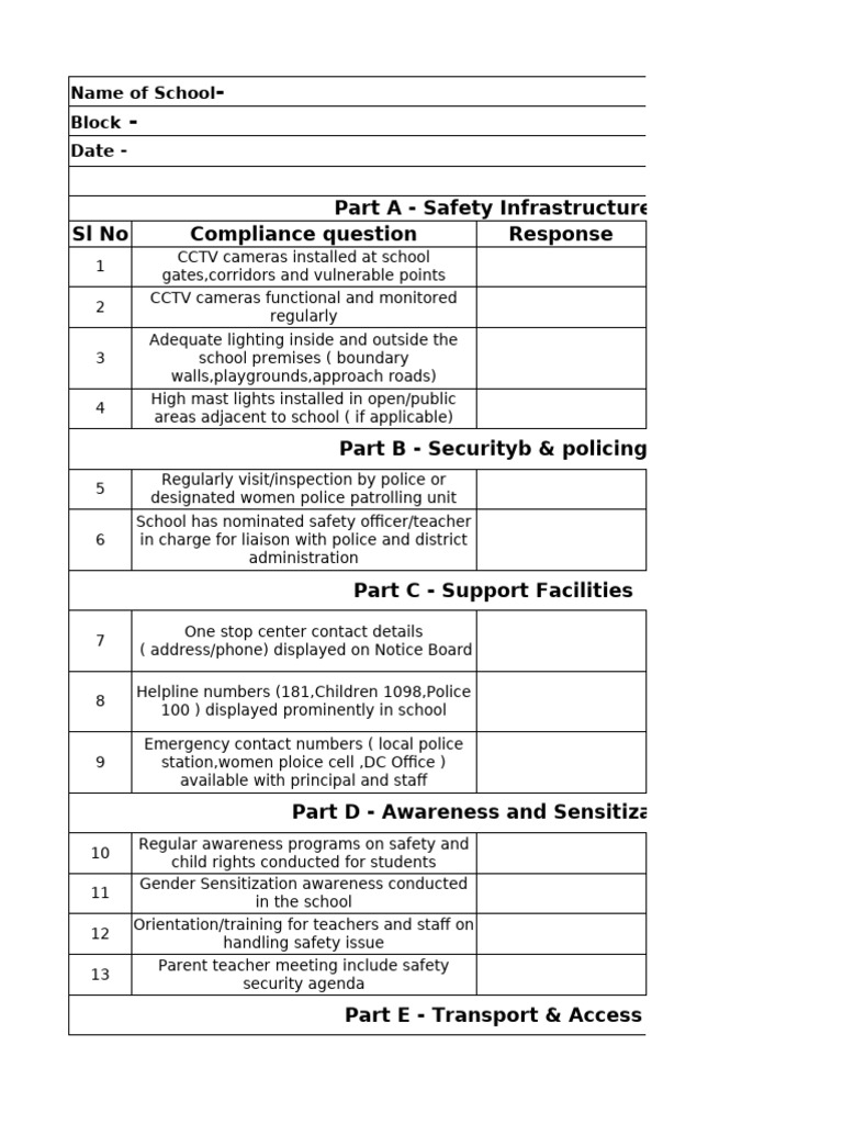 School Safety and Security Compliance Checklist | PDF | Police | Closed ...