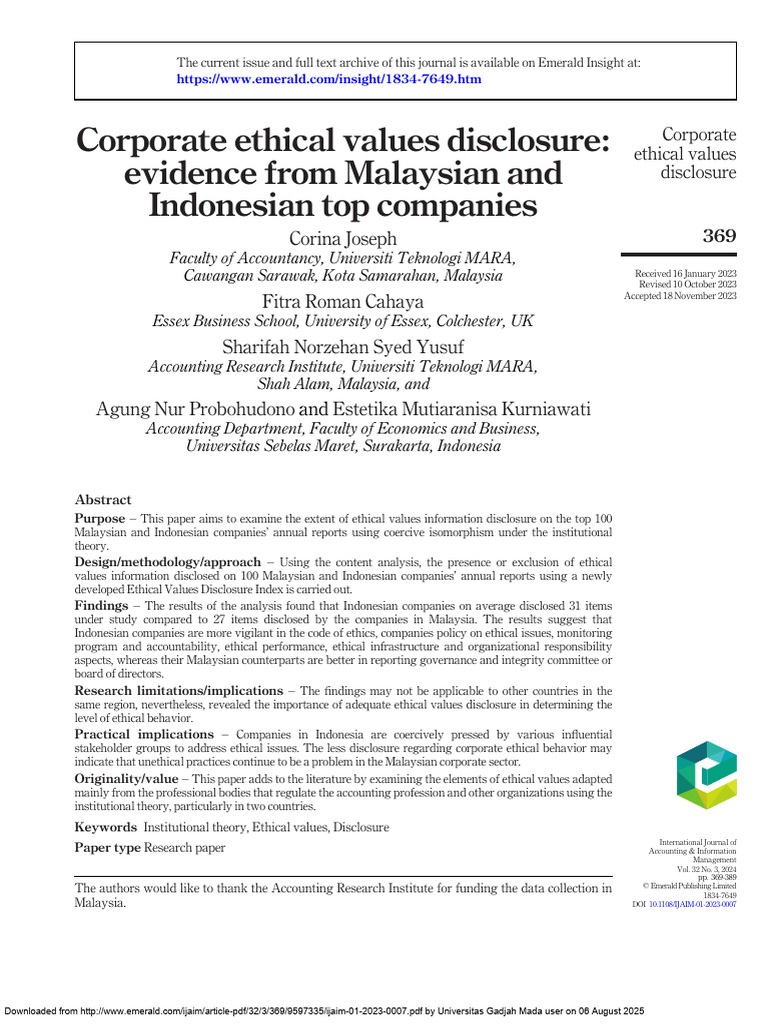Corporate Ethical Values in Malaysia & Indonesia | PDF | Political ...
