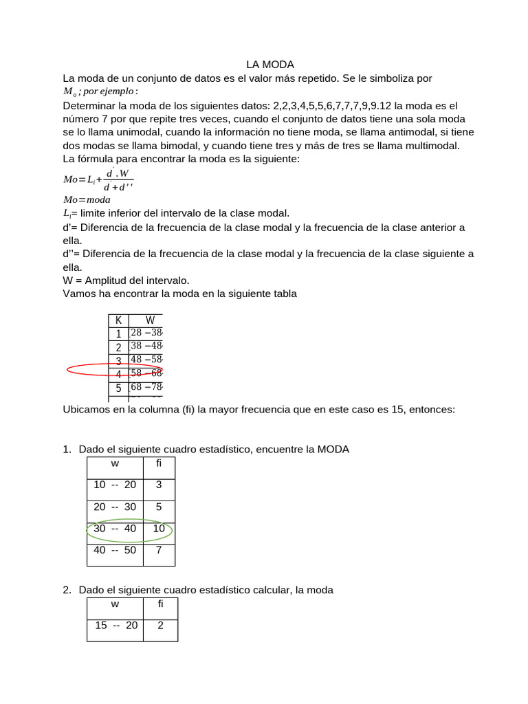 Cómo Calcular la Moda en Estadística | PDF | Modo (Estadísticas)