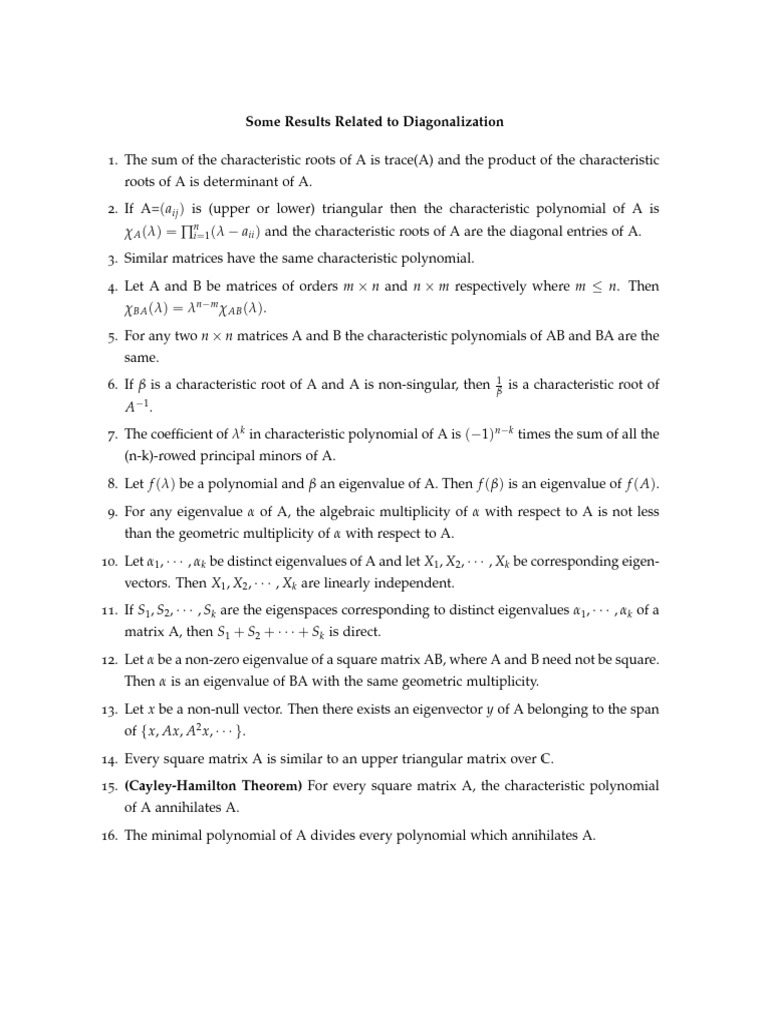 Key Concepts of Matrix Diagonalization | PDF | Eigenvalues And ...