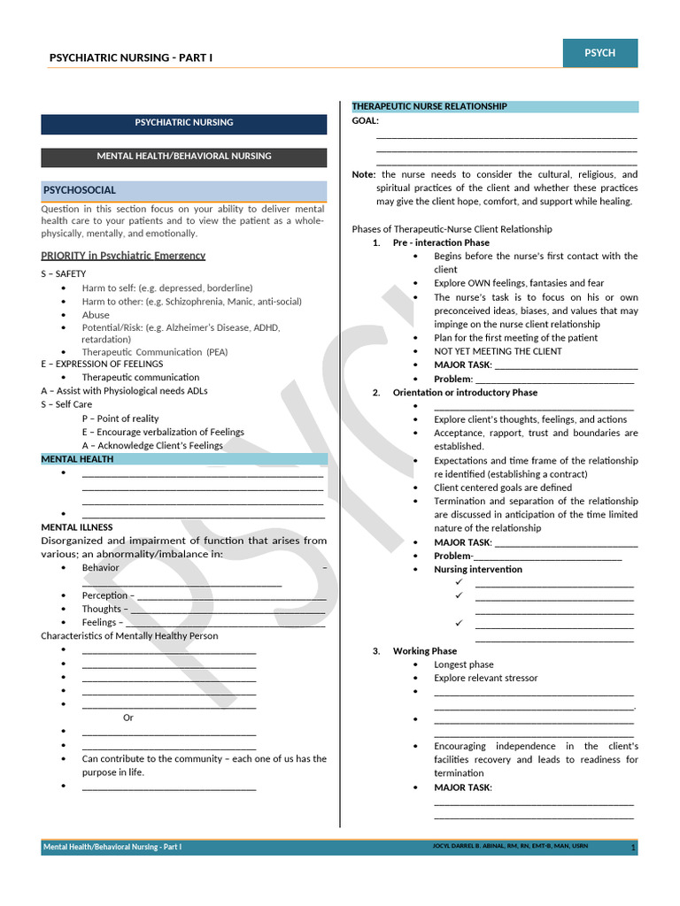 Psychiatric Nursing Essentials Guide | PDF | Feeling | Thought